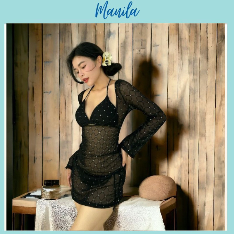 [QCCC] Set Bikini Đồ Bơi Đi Biển Nữ Set 3 Chi Tiết Cao Cấp Áo Lưới Ren Co Giản Có Nhũ Ánh Kim Sang Chảnh MANILA | BigBuy360 - bigbuy360.vn