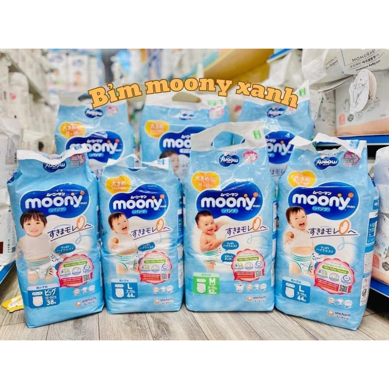 bỉm moony xanh, trắng sale