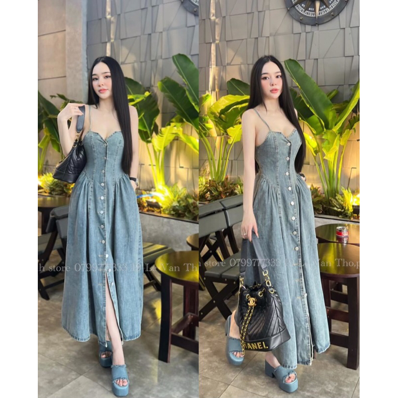 Váy Jean 2S Dáng Xoè Cúc Dọc