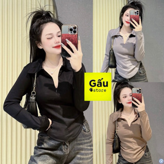 [ Có Size 40kg - 60kg ] Áo thun ôm body nữ Tay Dài cổ bẻ phối khoá kéo ( Cổ bẻ khoá kéo Mã TD )