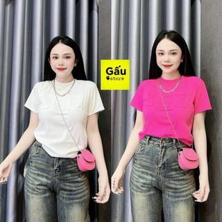 Áo thun nữ PHOM ÔM body tay ngắn chữ dập nổi