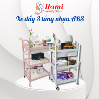 Xe đẩy spa 3 tầng nhựa ABS chắc chắn kèm bát + sọt rác | Xe để đồ spa 3 tấng