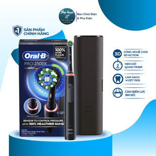 Bàn Chải Đánh Răng Điện Oral-B Pro 2500X - Hẹn Giờ Quad-Timer 4x30s, Hộp Đựng Du Lịch, Cảm Biến Lực Chải, Chế Độ Chải 3D