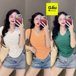 Áo thun nữ phom ôm tay hến cổ tim nhún eo