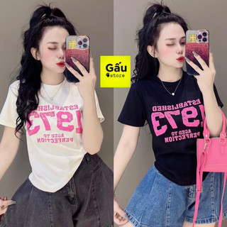 Áo thun nữ dáng ôm phối chữ nổi phom dài