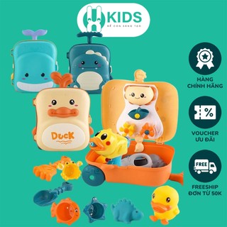 Đồ chơi vali kéo xúc cát đi biển nghịch nước bồn tắm trẻ em cỡ lớn X KIDS hình vịt, cá voi, khủng long đầy đủ dụng cụ