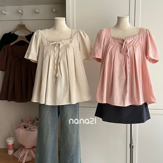 Áo babydoll cổ vuông thô đũi buộc dây Nana21 A1832