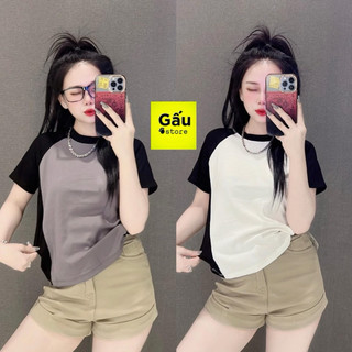 Áo thun nữ baby tee PHOM ÔM viền cổ phối thân Trơn