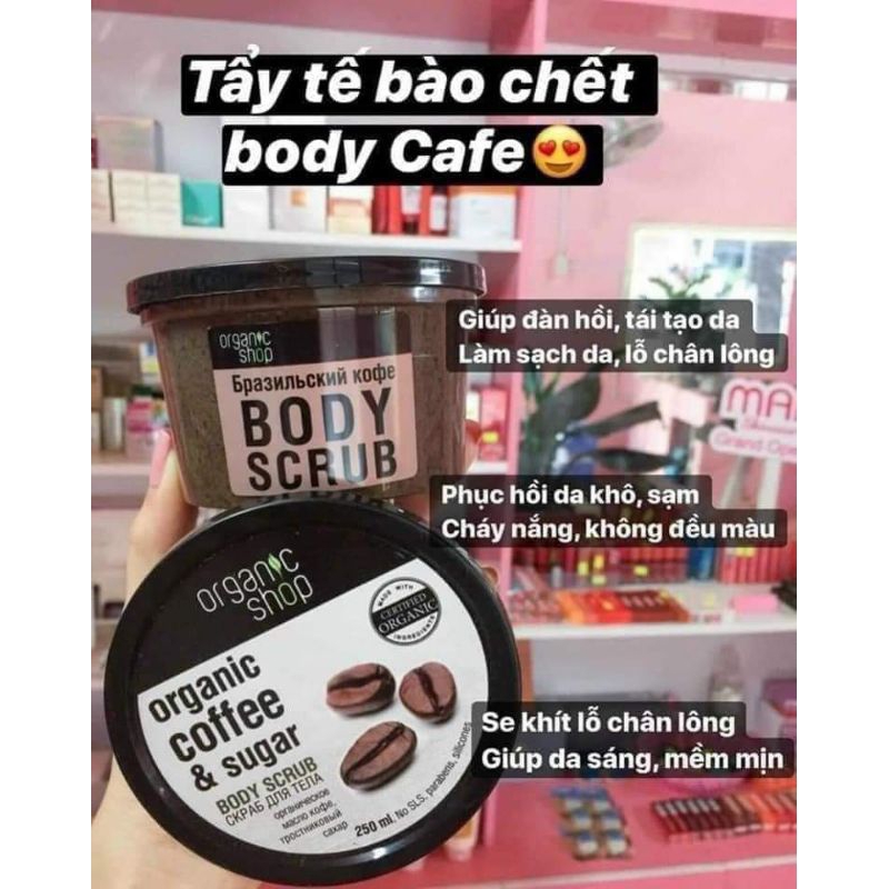 Tẩy Tế Bào Chết Toàn Thân Organic Shop Organic Coffee &amp; Sugar Body Scrub 250ml, Tẩy Da Chết Body