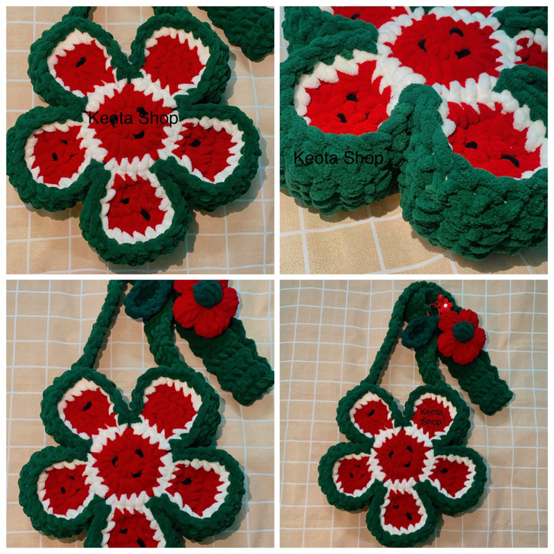 🍉TÚI DƯA HẤU🍉 Túi Hoa Len - Bloom Flower Bag handmade TẶNG kèm hoa nhỏ😍