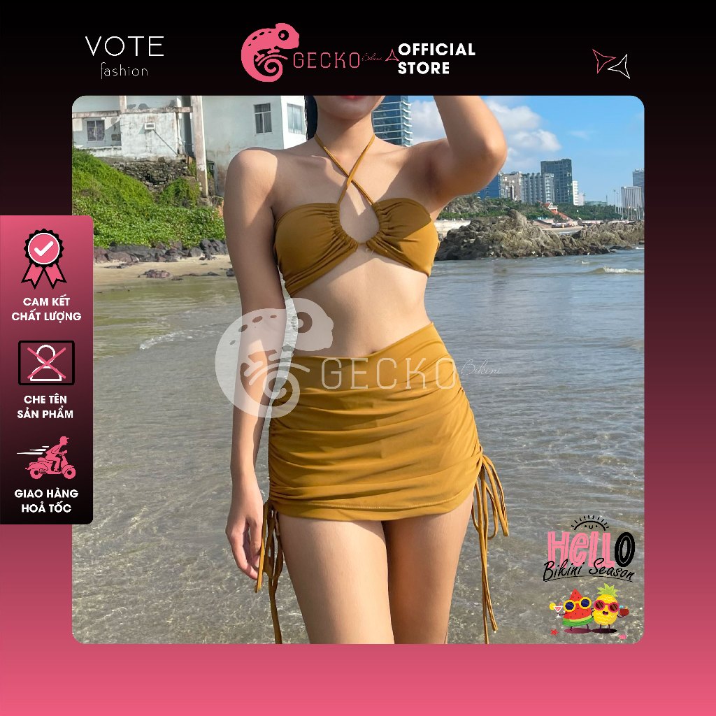 [HCM] Bikini GECKO 2 Mảnh Quần Váy Rút Kín Đáo 2M02-A (Ảnh Thật, Nhiều Màu)