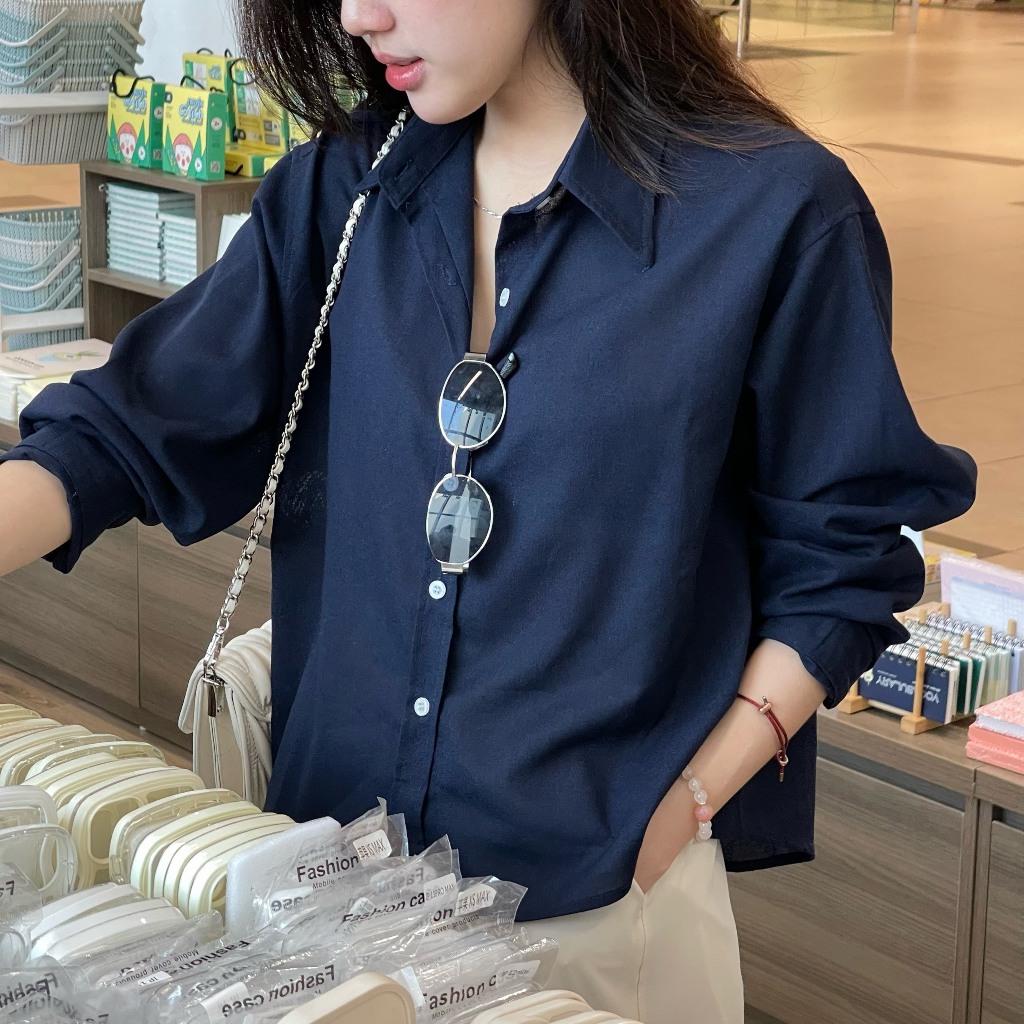 Áo Sơ Mi Croptop Linen, Áo Sơmi Nữ Dài Tay Basic Trơn, Áo Somi Kiểu Form Rộng Mùa Hè Thoáng Mát Miho House | BigBuy360 - bigbuy360.vn