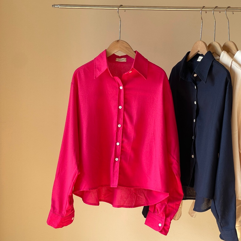 Áo Sơ Mi Croptop Linen, Áo Sơmi Nữ Dài Tay Basic Trơn, Áo Somi Kiểu Form Rộng Mùa Hè Thoáng Mát Miho House | BigBuy360 - bigbuy360.vn