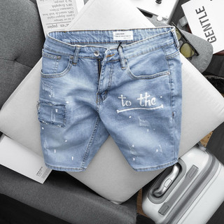 Quần short jean nam xuất khẩu xanh bạc cao cấp ôm dáng co giãn