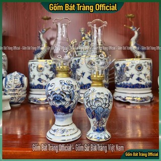 Đèn dầu vẽ vàng cao cấp bát tràng , gốm sứ bát tràng xanh, gốm sứ bát tràng việt nam