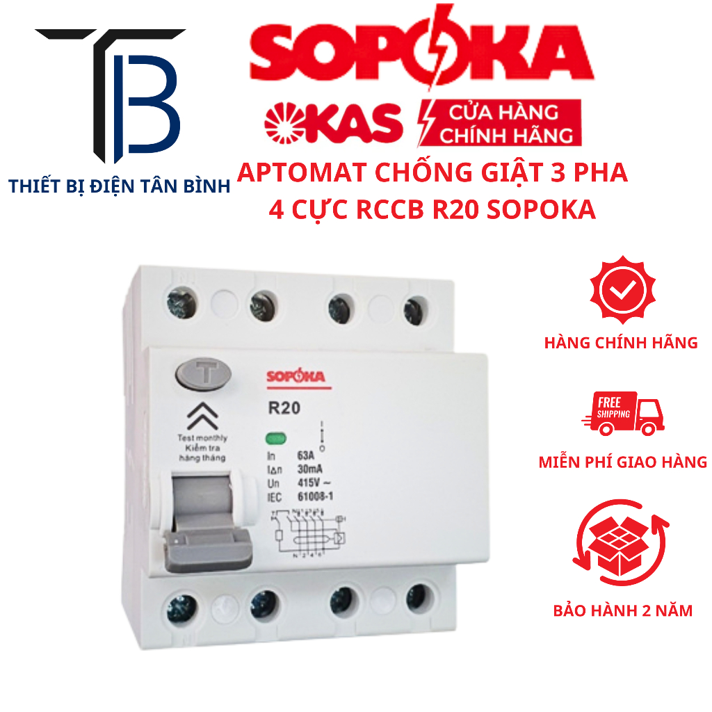 {CHÍNH HÃNG} Aptomat chống giật 3 pha 4 cực 32A 40A 50A 63A 30mA,CB chống giật RCCB 3 pha 32A 40A 50