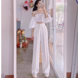 MALL_ quần ống rộng suông nữ 1 khuy, quần tây công sở vải tuyết mưa may kỹ
