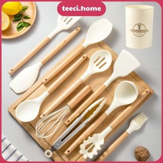 Bộ Dụng Cụ Nấu Ăn Bằng Silicone Cán Gỗ Kitchen Set Cao Cấp Chất Liệu An Toàn Tuyệt Đối Chịu Nhiệt Chống Dính U196