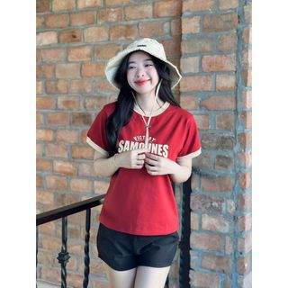 Áo thun cotton phối cổ in chữ phong cách năng động CHIBEST BAD42