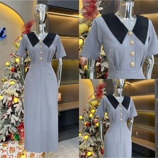 Váy Thiết Kế Evii Y47 dành cho nữ Đầm thiết kế cổ bẻ 4 cúc xếp ly chân ngực dáng bút chì xuông dài phù hợp đi làm , chơi