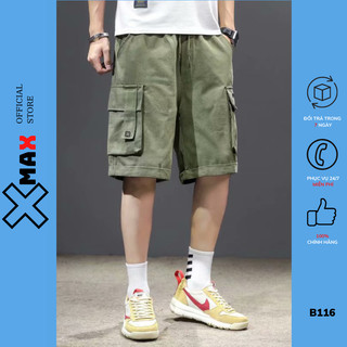 Quần short kaki nam túi hộp ống rộng XMAX quần đùi nam lửng cạp chun co rút cargo pant B116