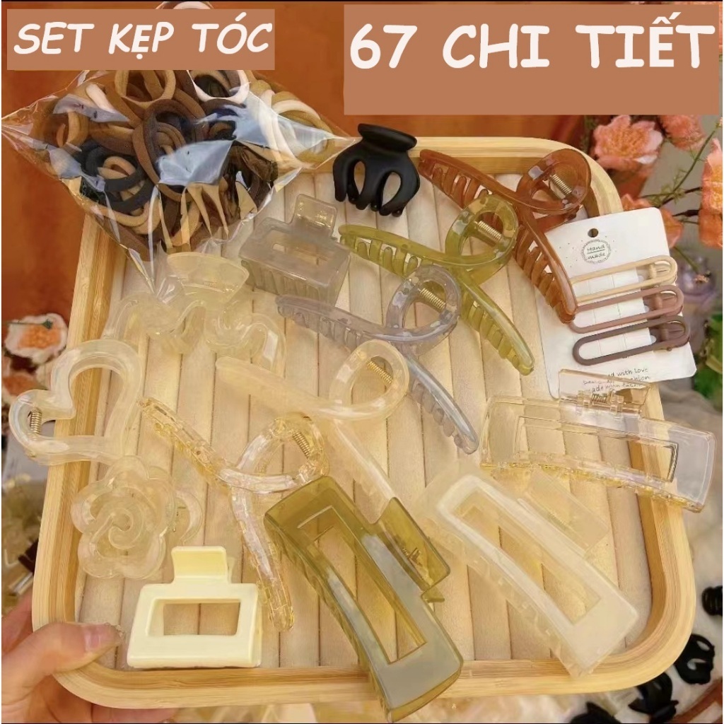 SET 67 MÓN KẸP TÓC GỒM 17 KẸP + 50 DÂY BUỘC TÓC