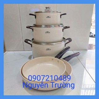 Bộ 5 cái nồi + chảo ceramic nhôm tráng men chống dính kim hằng