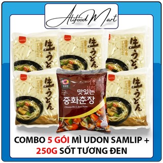 Combo 5 gói mì tươi udon Samlip 200g/gói + 250g sốt tương đen nấu mì Jajang / Chunjang
