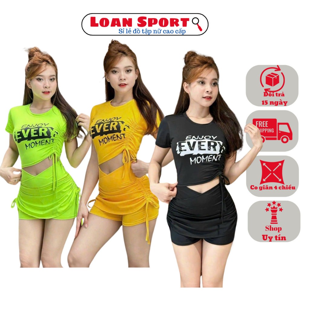 Bộ tập nữ,đồ tập gym yoga aerobic áo cộc quần giả váy chất cực đẹp EVERY