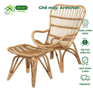 Ghế lười mây SmartHomes thư giãn lưng ngả Armchari, Decor phòng ngủ, trang trí phòng khách nằm nghỉ ngơi đọc sách