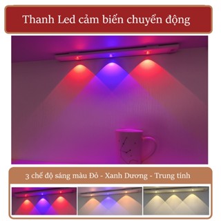 Đèn led cảm biến chuyển động dán kệ tủ 3 màu, cảm biến chuyển động phòng ngủ, chân cầu thang