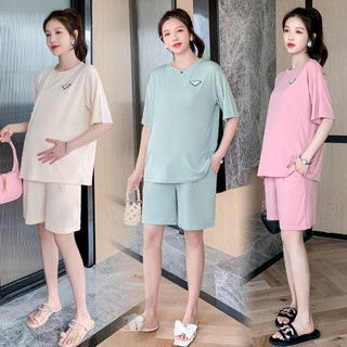 Bộ Bầu Mùa Hè Mềm Mại Thoáng Mát Họa Tiết Tim Xinh Xắn Dễ Thương Có Chun Chỉnh Bụng Màu Pastel Honey Mommy