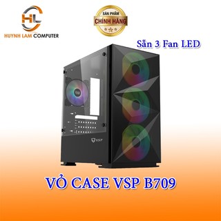 Vỏ máy tính case vsp b709 sẵn 3 fan led gaming kính cường lực