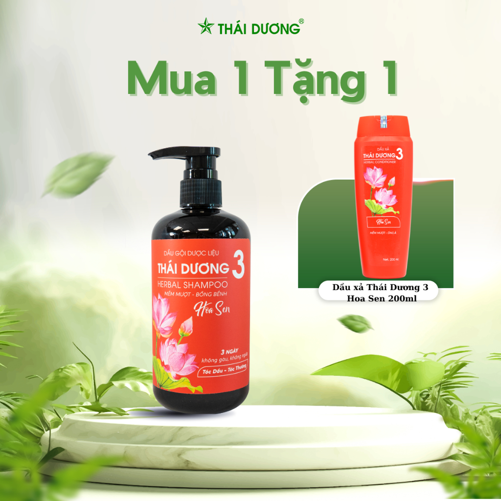 [Mua 1 tặng 1] Dầu gội Thái Dương 3 Hoa sen 500ml Tặng Dầu xả Thái Dương 3 hoa sen 200ml