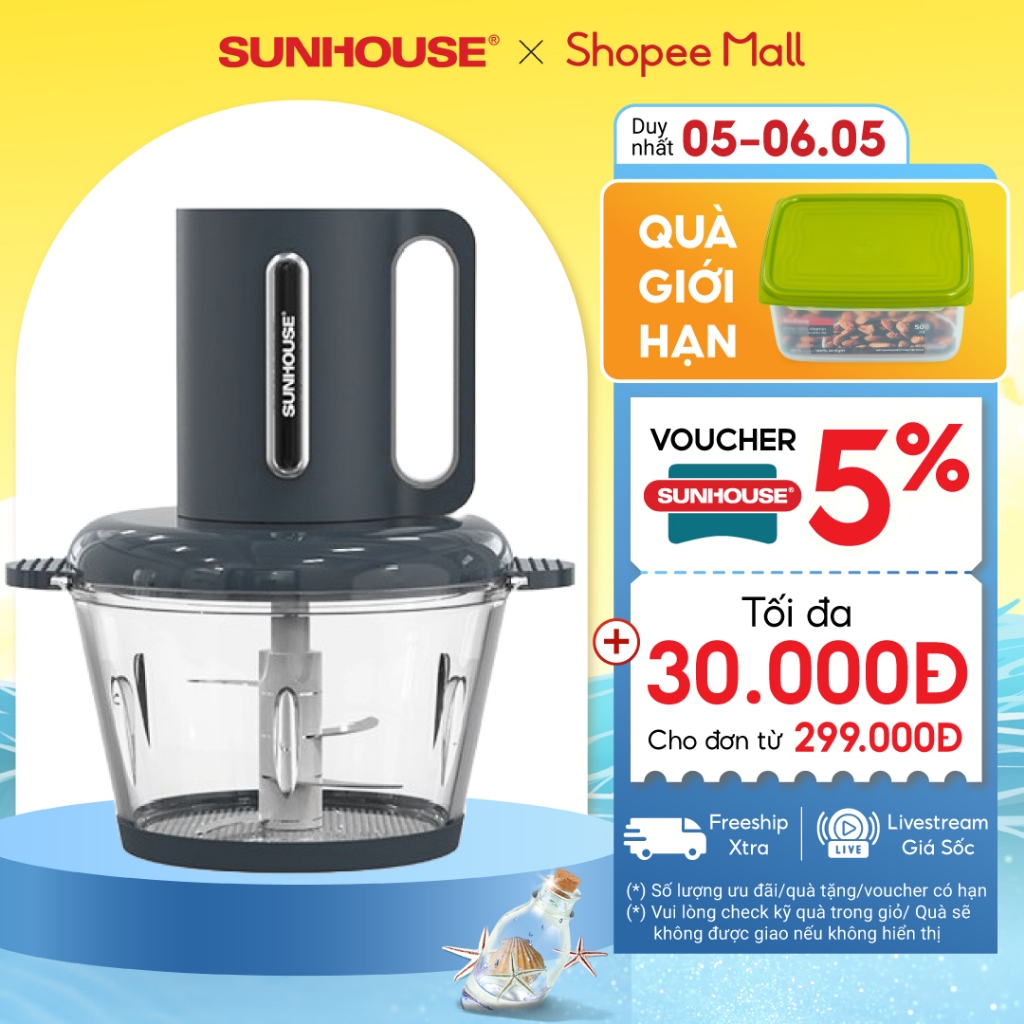 Máy xay thịt Sunhouse SHD5403 - Công suất 300W - Dung tích 1.8L - Đa chức năng - Bảo hành 12 tháng chính hãng