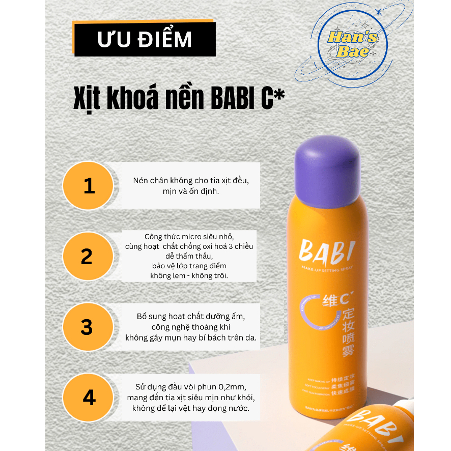 Xịt khoá nền makeup BABI C 100ml - HANSBAE - Xịt dưỡng ẩm kiềm dầu