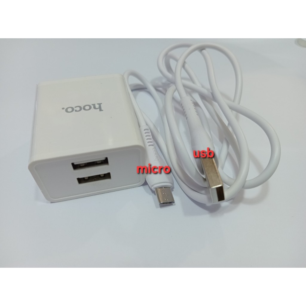 Bộ sạc Hoco C87, cóc sạc 2 cổng USB kèm dây dài 1 mét