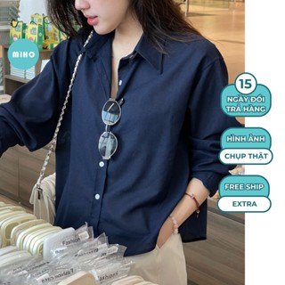 Áo Sơ Mi Croptop Linen, Áo Sơmi Nữ Dài Tay Basic Trơn, Áo Somi Kiểu Form Rộng Mùa Hè Thoáng Mát Miho House