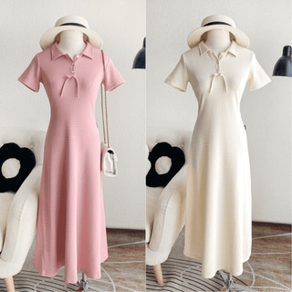 Đầm nữ Twentyfive dáng dài midi ôm eo có cổ vải thun co dãn thanh lịch DH30