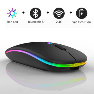 Chuột Không Dây, Chuột Bluetooth Dùng Pin Sạc, Có Đèn Led Click Không Gây Tiếng Ồn