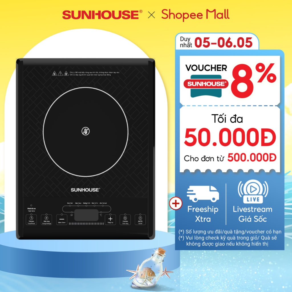 Bếp hồng ngoại cơ Sunhouse SHD6011 - Công suất 2000W - Phím bấm điện tử - 5 chế độ nấu - Bảo hành chính hãng 12 tháng