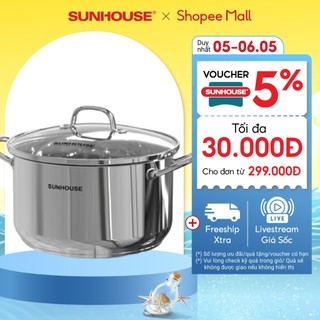 Nồi Inox 3 đáy Sunhouse SHG301 - 16/20/24/28cm - Dùng cho mọi loại bếp - Đáy 3 lớp - Hàng chính hãng
