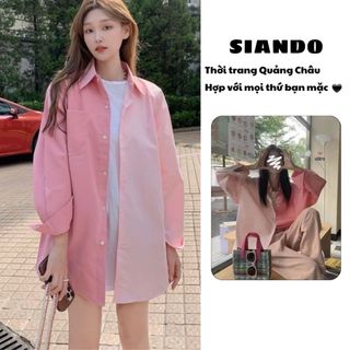 Áo sơ mi nữ kiểu form rộng tay dài phối 2 màu pastel dễ thương hàng Quảng Châu SIANDO SM01