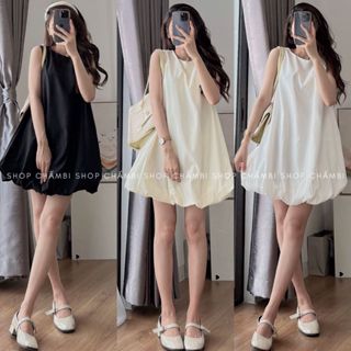 [XẢ HÀNG] Váy nữ đi chơi VP.180, Váy nữ dáng ngắn cổ tròn khoét nách buộc nơ sau cổ form bồng dễ thương - Shop Chấm Bi