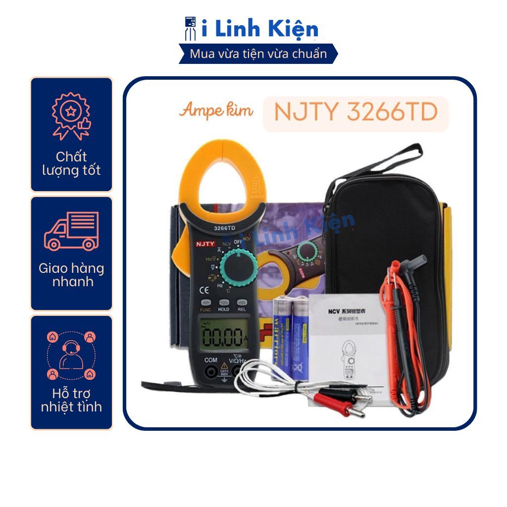 Ampe kìm Đồng hồ kẹp dòng vạn năng 3266TD NJTY chính hãng đo dòng điện, tụ điện, tần số, nhiệt độ, đ