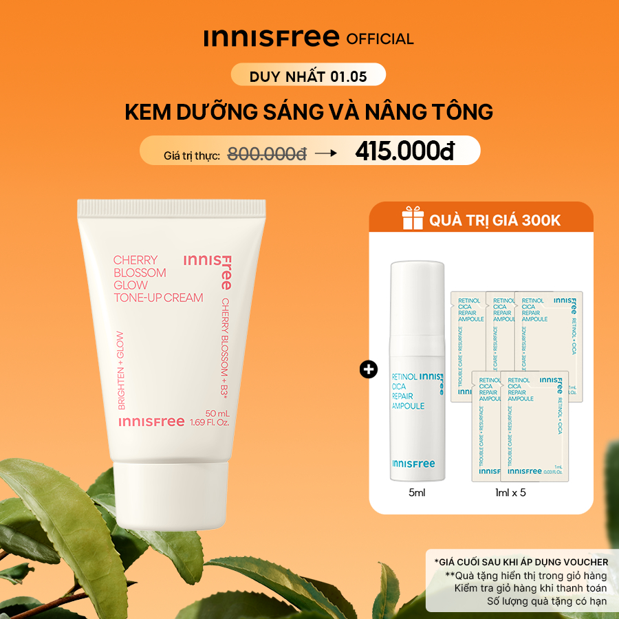 [Ưu Đãi 1-31.8] Kem Dưỡng Ẩm Sáng Da Hoa Anh Đào Đảo Jeju Innisfree Cherry Blossom Tone Up Cream 50Ml