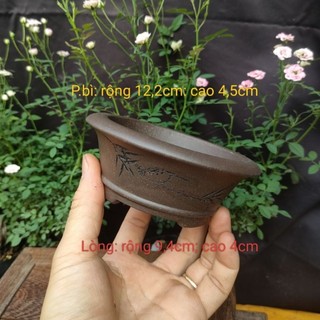 Chậu tròn điêu khắc thủ công; miệng loe cánh dán (T061)
