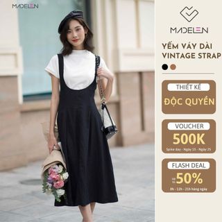 Váy yếm midi dáng dài vintage strap MADELEN