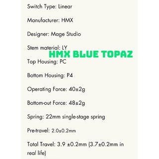 HMX Blue Topaz KTT DARLING linear switch công tắc bàn phím cơ Mitoby Studio