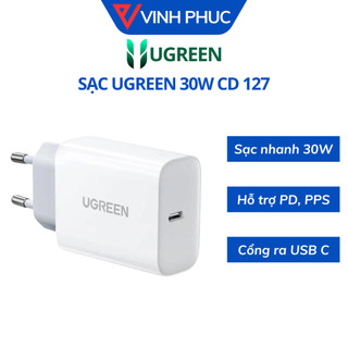 Củ sạc nhanh ugreen cd127 30w, cổng type c, tương thích samsung iphone ipad huawei